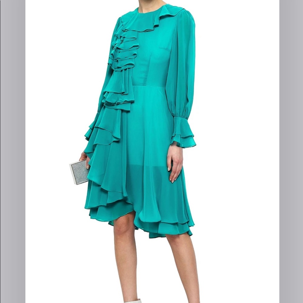 MIKAEL AGHAL Layered ruffled chiffon dress Turquoise size: US 8